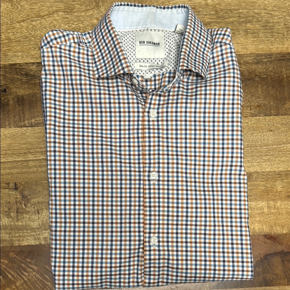 Ben Sherman Blue Orange and White Casual Button Down Shirt Large, 16 neck 34/35